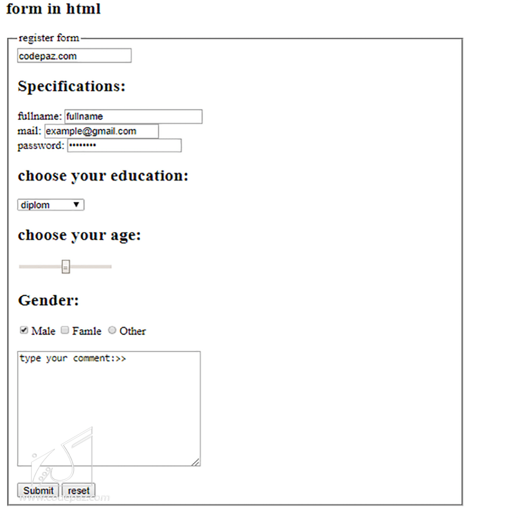 register form in html